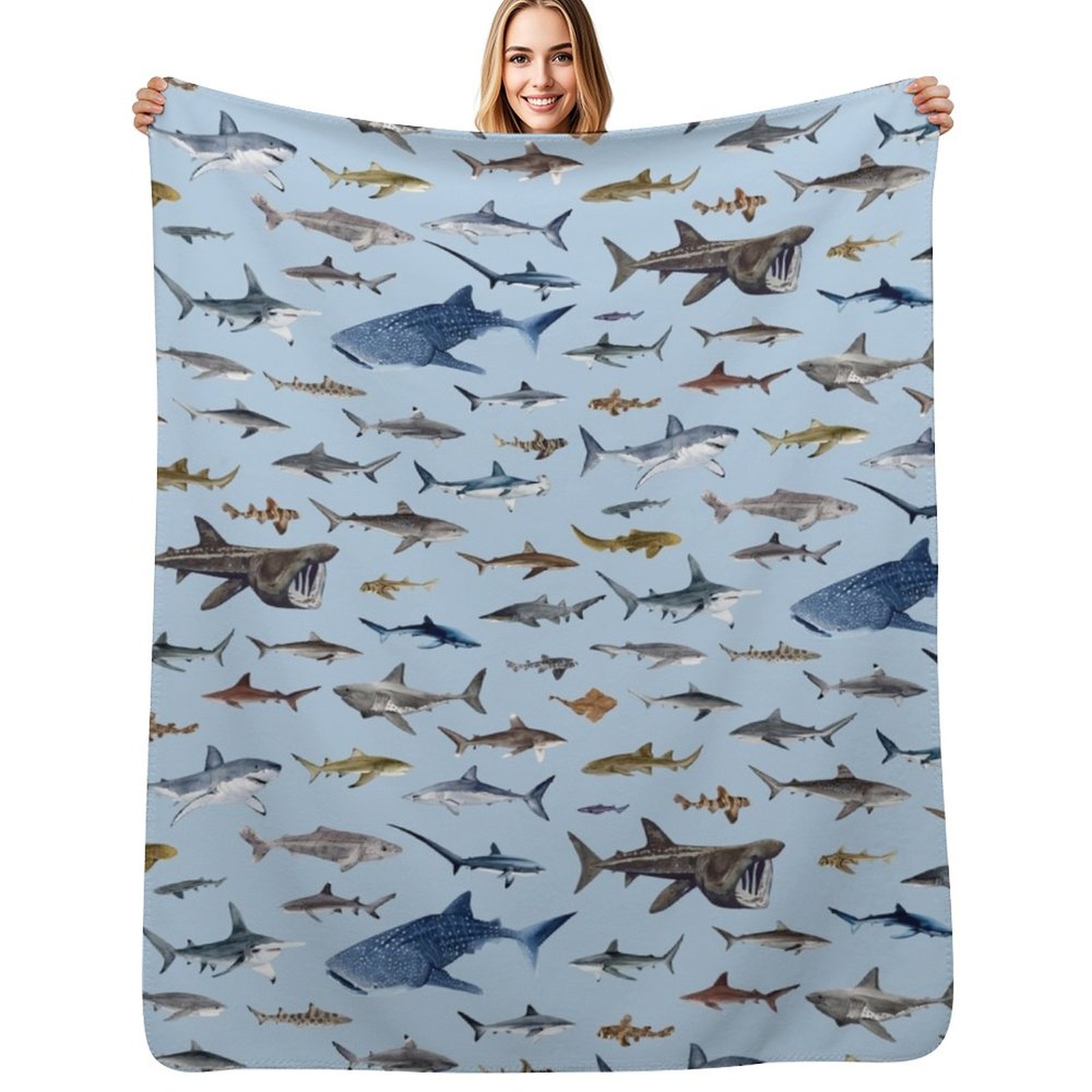 Lighting Home Decor Ideas - SHARKS poster-light blue Throw Blanket for