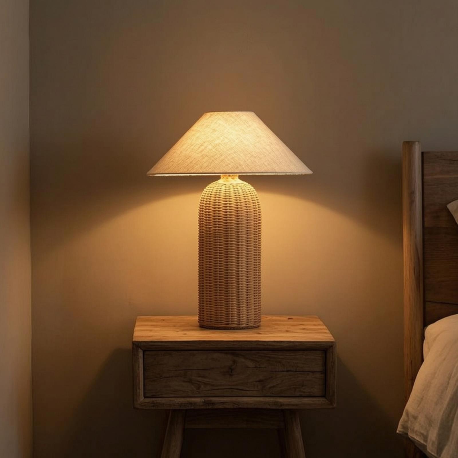 Bedside Lamp Rattan Base Fabri - đánh giá và giá Lighting Decor Room