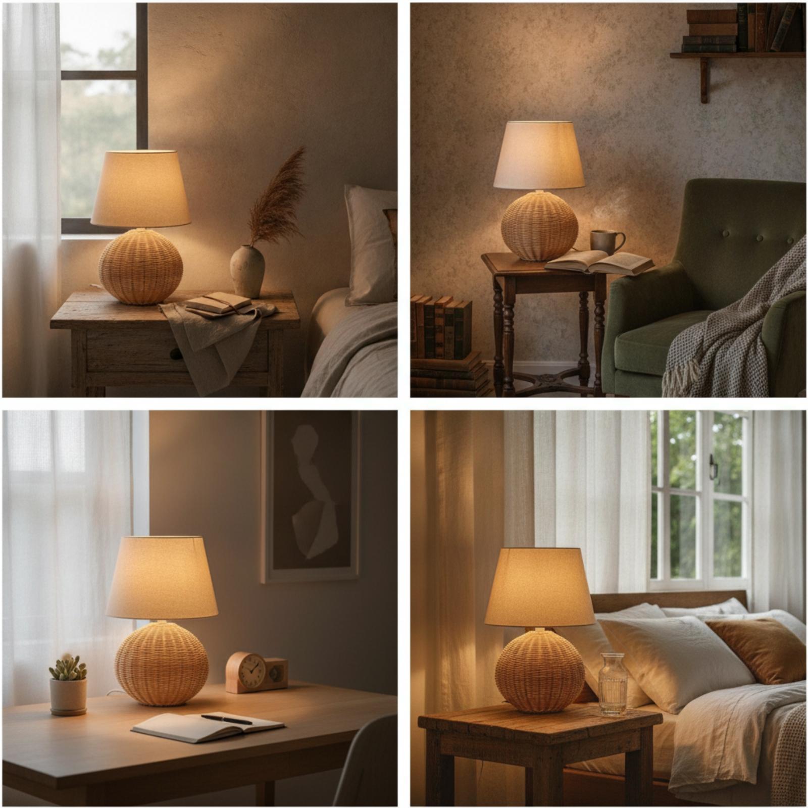 Bedside Lamp Rattan Base Fabri - đánh giá và giá Lighting Decor Room