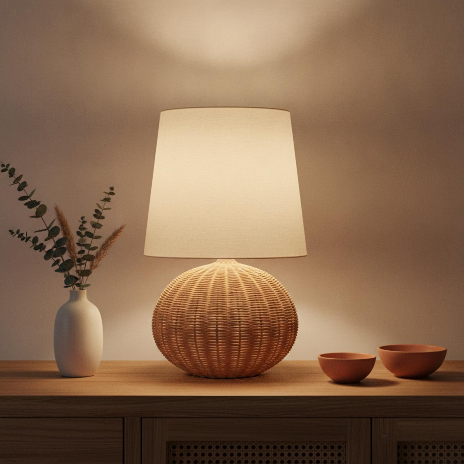Bedside Lamp Rattan Base Fabri - đánh giá và giá Lighting Decor Room