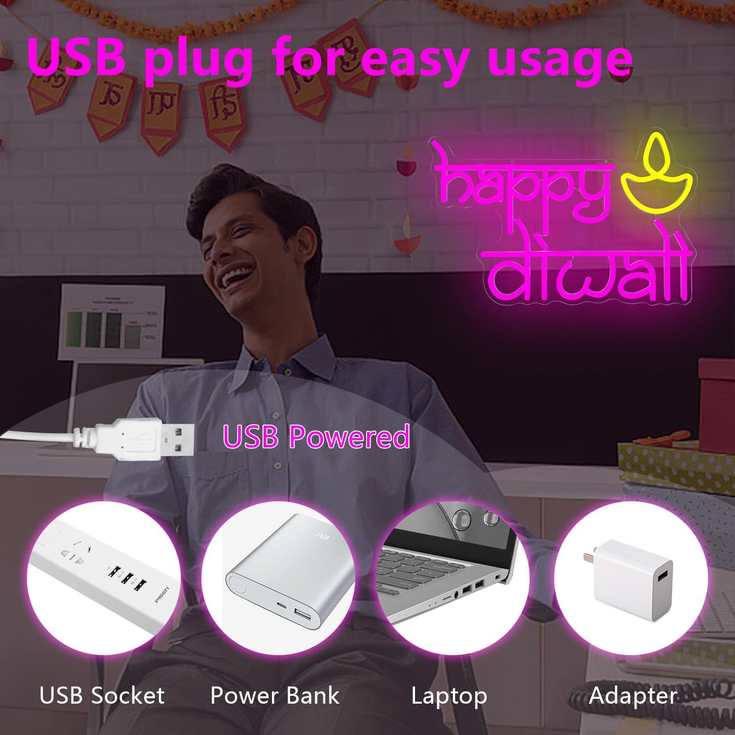 Happy Diwali Neon Sign USB Pow - đánh giá và giá Led Lighting Wall Decor