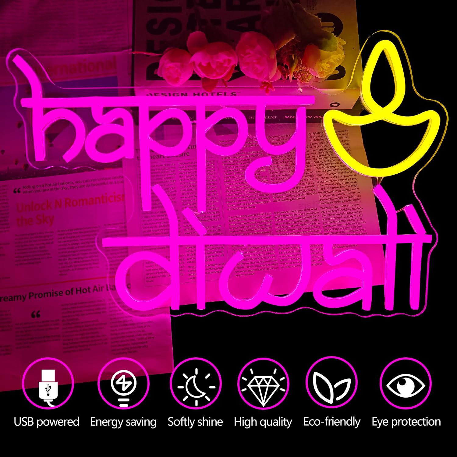 Happy Diwali Neon Sign USB Pow - đánh giá và giá Led Lighting Wall Decor