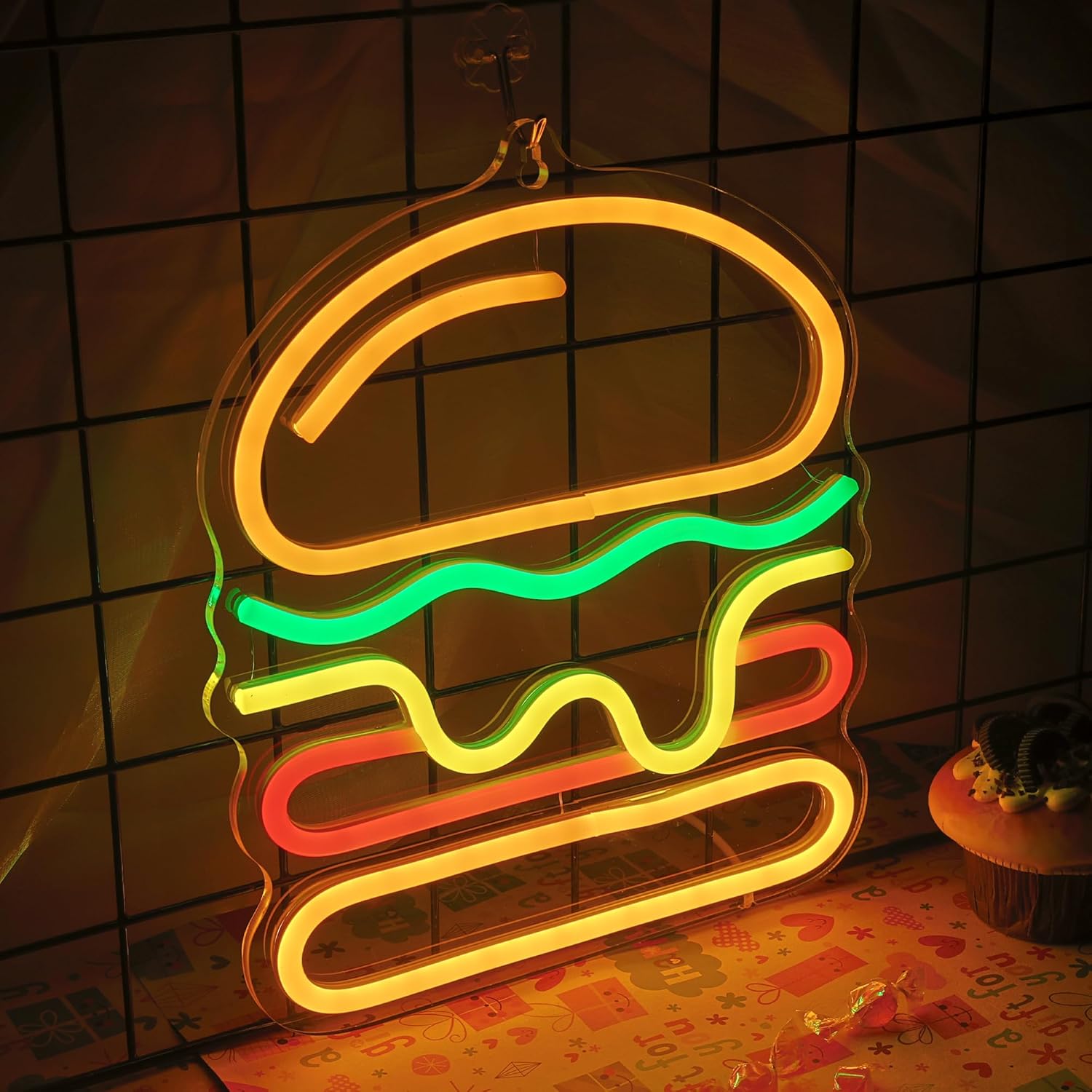 Burger Neon Sign with Layered  - đánh giá và giá Lighting Home Decor Ideas