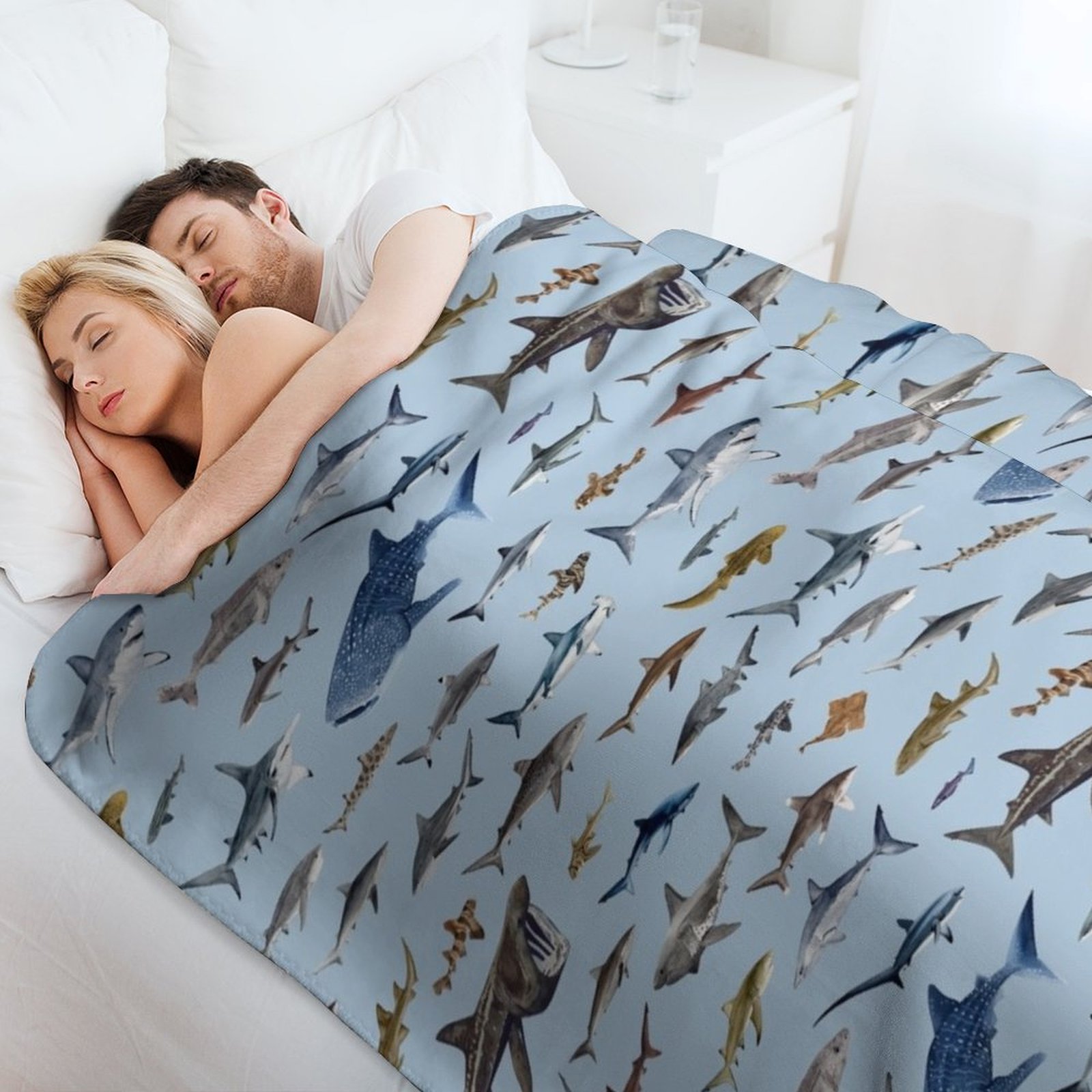 SHARKS poster-light blue Throw - đánh giá và giá Lighting Home Decor Ideas